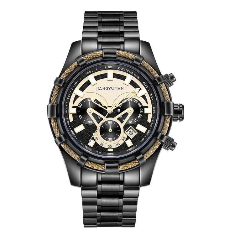 1636 JIAYUYAN Fashion Quartz Wrist Watch with Multi-function Small Dail & Calendar Stainless Steel Strap/Band  Watch For Man (Black)