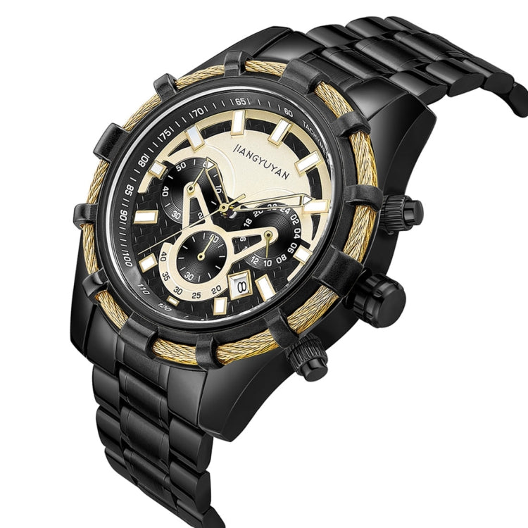 1636 JIAYUYAN Fashion Quartz Wrist Watch with Multi-function Small Dail & Calendar Stainless Steel Strap/Band  Watch For Man (Black)