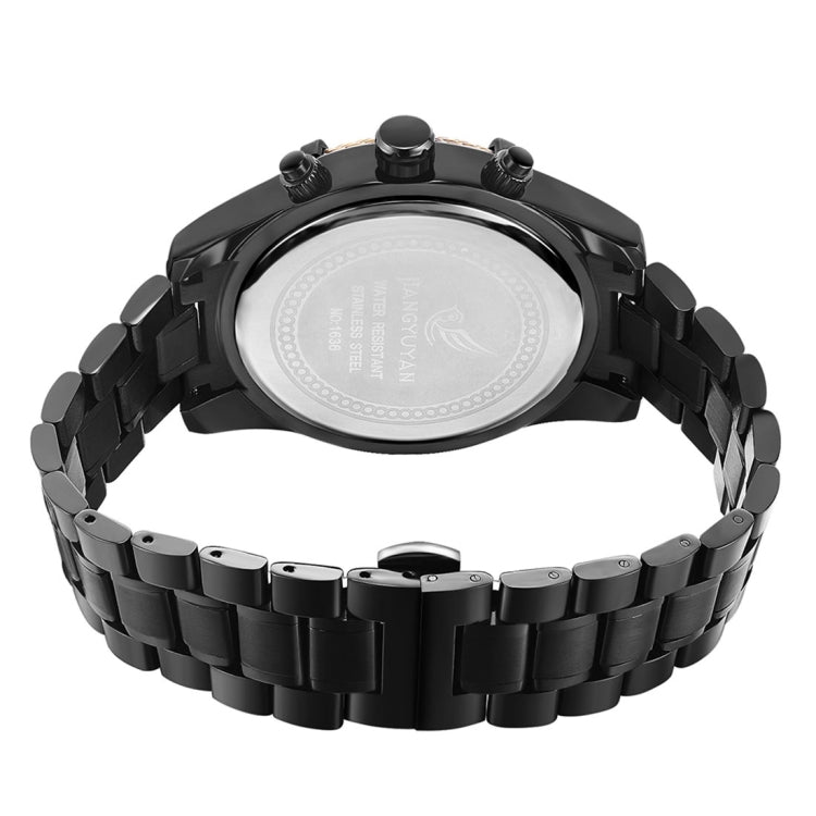 1636 JIAYUYAN Fashion Quartz Wrist Watch with Multi-function Small Dail & Calendar Stainless Steel Strap/Band  Watch For Man (Black)