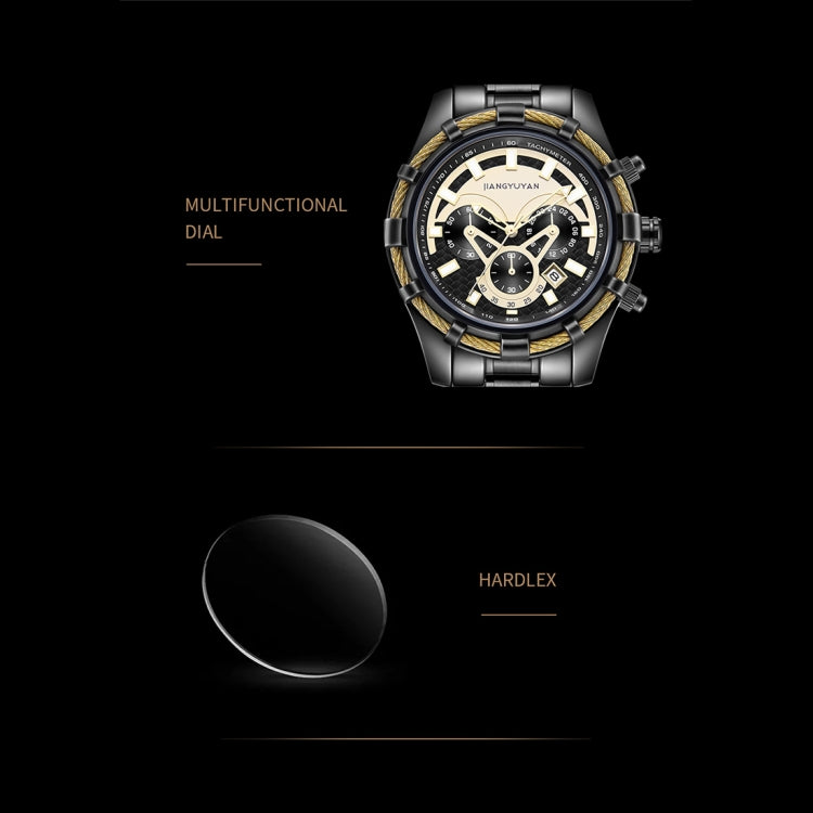 1636 JIAYUYAN Fashion Quartz Wrist Watch with Multi-function Small Dail & Calendar Stainless Steel Strap/Band  Watch For Man (Black)
