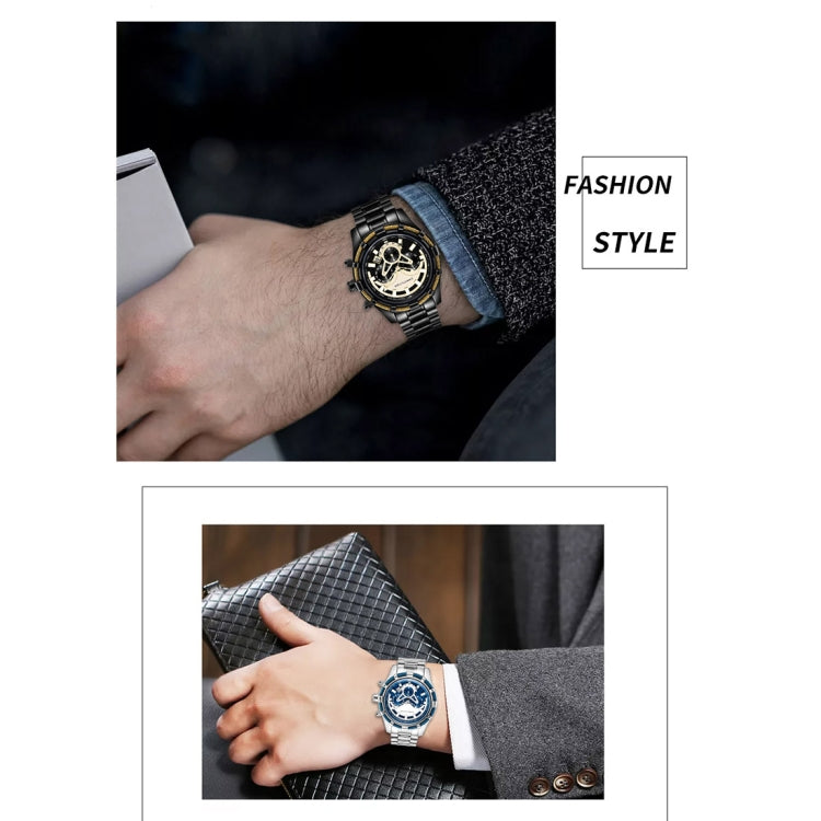 1636 JIAYUYAN Fashion Quartz Wrist Watch with Multi-function Small Dail & Calendar Stainless Steel Strap/Band  Watch For Man (Black)