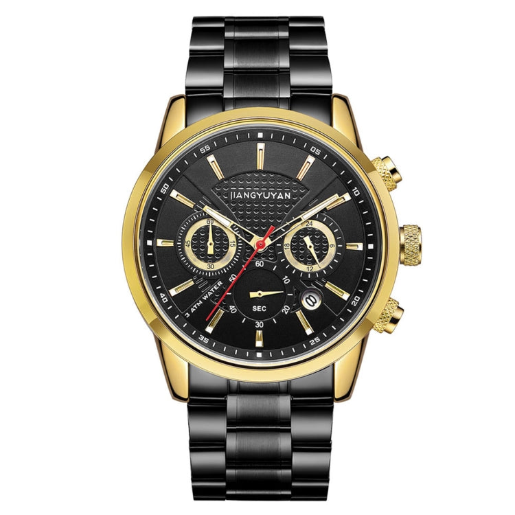 1638 JIAYUYAN Fashion Quartz Wrist Watch with Multi-function Small Dail & Calendar &Luminous Pointer Steel Band  Watch For Man
