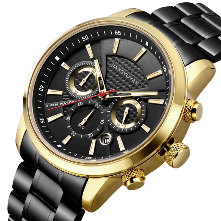 1638 JIAYUYAN Fashion Quartz Wrist Watch with Multi-function Small Dail & Calendar &Luminous Pointer Steel Band  Watch For Man