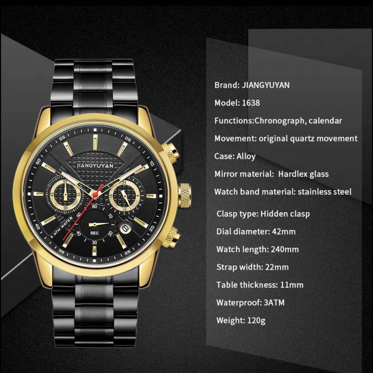 1638 JIAYUYAN Fashion Quartz Wrist Watch with Multi-function Small Dail & Calendar &Luminous Pointer Steel Band  Watch For Man