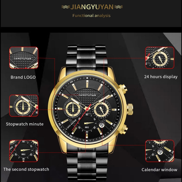 1638 JIAYUYAN Fashion Quartz Wrist Watch with Multi-function Small Dail & Calendar &Luminous Pointer Steel Band  Watch For Man