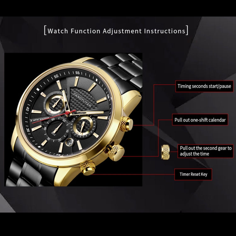 1638 JIAYUYAN Fashion Quartz Wrist Watch with Multi-function Small Dail & Calendar &Luminous Pointer Steel Band  Watch For Man