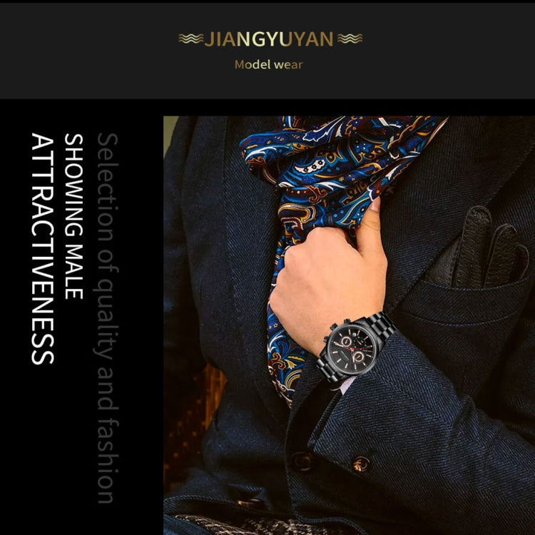 1638 JIAYUYAN Fashion Quartz Wrist Watch with Multi-function Small Dail & Calendar &Luminous Pointer Steel Band  Watch For Man