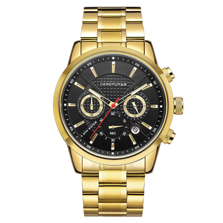 1638 JIAYUYAN Fashion Quartz Wrist Watch with Multi-function Small Dail & Calendar &Luminous Pointer Steel Band  Watch For Man