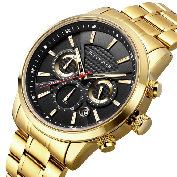 1638 JIAYUYAN Fashion Quartz Wrist Watch with Multi-function Small Dail & Calendar &Luminous Pointer Steel Band  Watch For Man