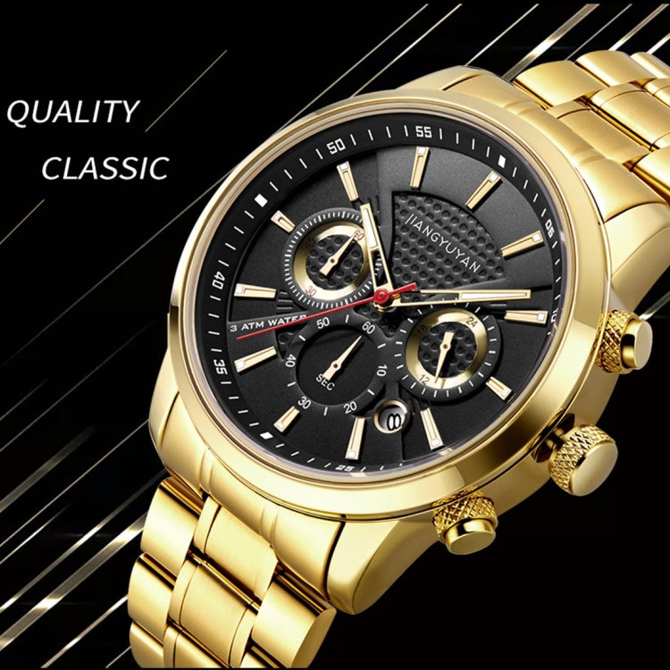 1638 JIAYUYAN Fashion Quartz Wrist Watch with Multi-function Small Dail & Calendar &Luminous Pointer Steel Band  Watch For Man
