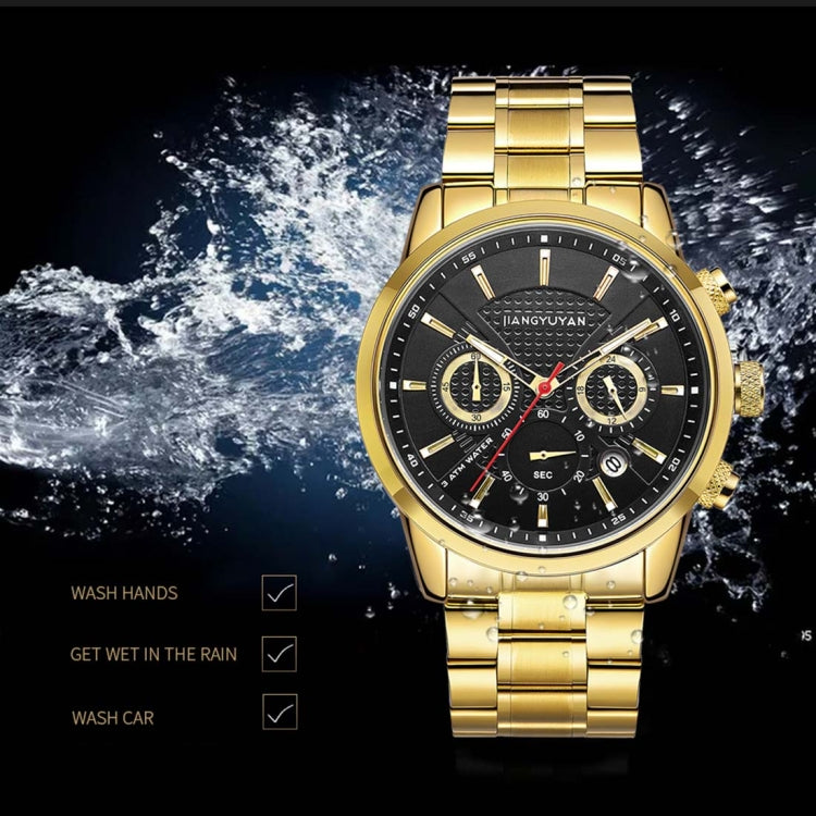 1638 JIAYUYAN Fashion Quartz Wrist Watch with Multi-function Small Dail & Calendar &Luminous Pointer Steel Band  Watch For Man