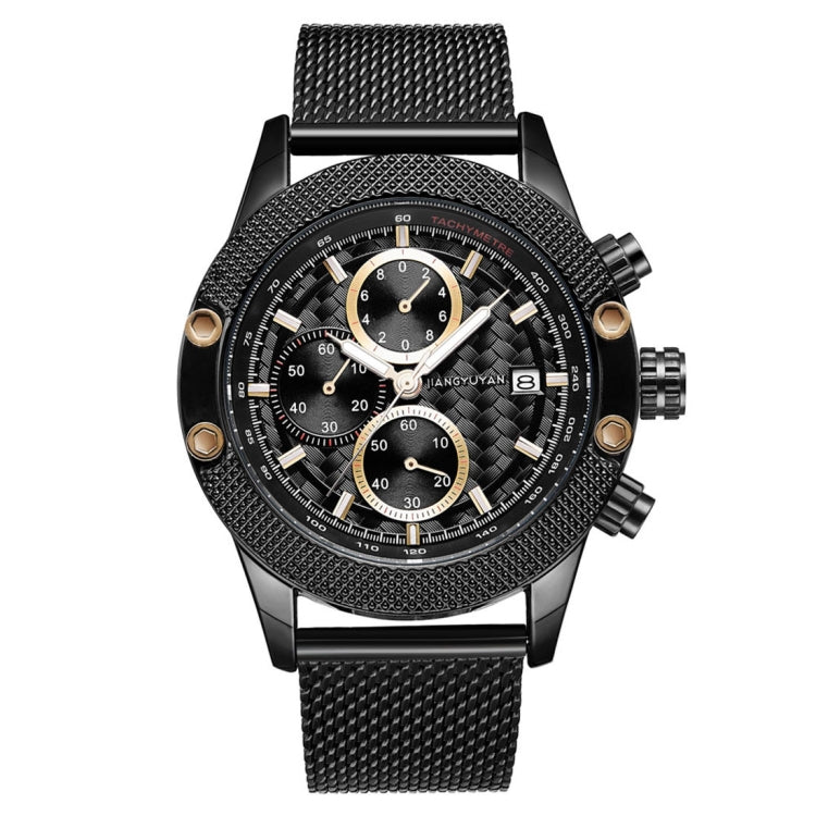 1750 JIAYUYAN Fashion Quartz Wrist Watch with Multi-function Small Dail & Calendar &Luminous Pointer Steel Band  Watch For Man