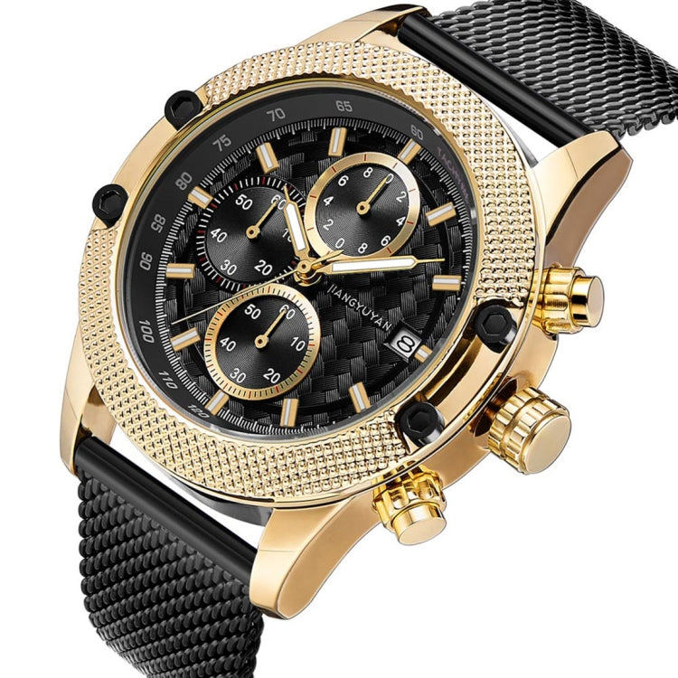 1750 JIAYUYAN Fashion Quartz Wrist Watch with Multi-function Small Dail & Calendar &Luminous Pointer Steel Band  Watch For Man