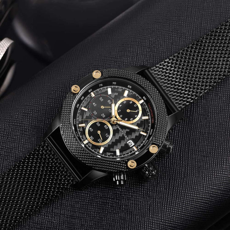 1750 JIAYUYAN Fashion Quartz Wrist Watch with Multi-function Small Dail & Calendar &Luminous Pointer Steel Band  Watch For Man