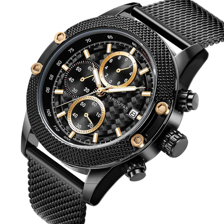 1750 JIAYUYAN Fashion Quartz Wrist Watch with Multi-function Small Dail & Calendar &Luminous Pointer Steel Band  Watch For Man