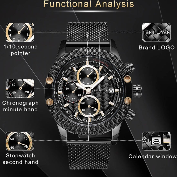 1750 JIAYUYAN Fashion Quartz Wrist Watch with Multi-function Small Dail & Calendar &Luminous Pointer Steel Band  Watch For Man