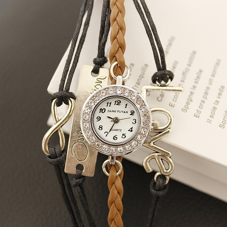 JIANGYUYAN PU Woven Strap LOVE GL68 Quartz Movement Bracelet Watch with Lobster Clasp