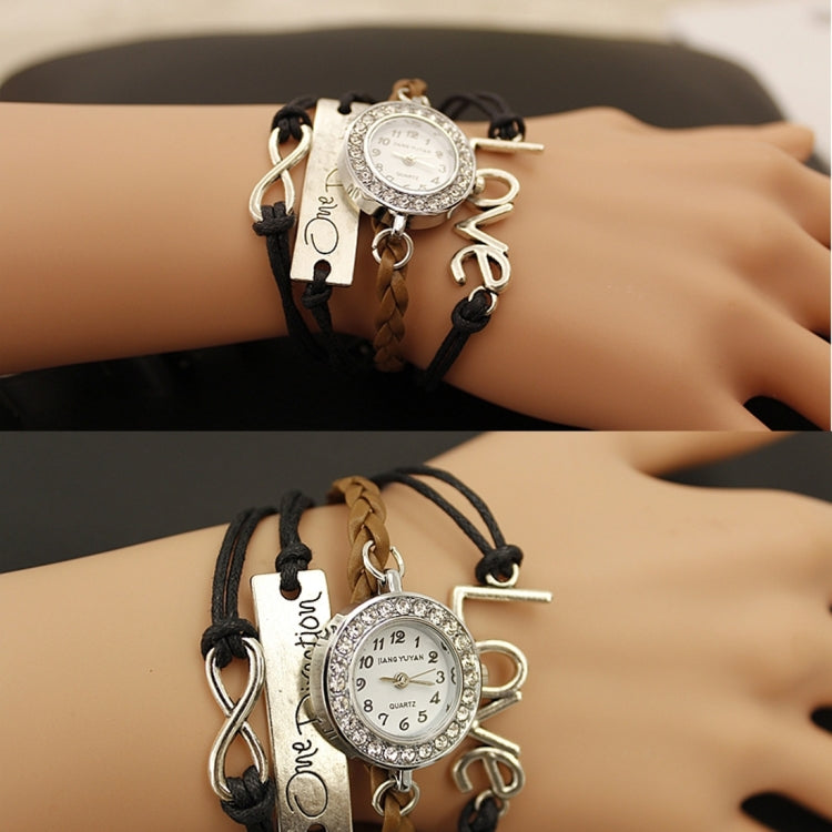 JIANGYUYAN PU Woven Strap LOVE GL68 Quartz Movement Bracelet Watch with Lobster Clasp