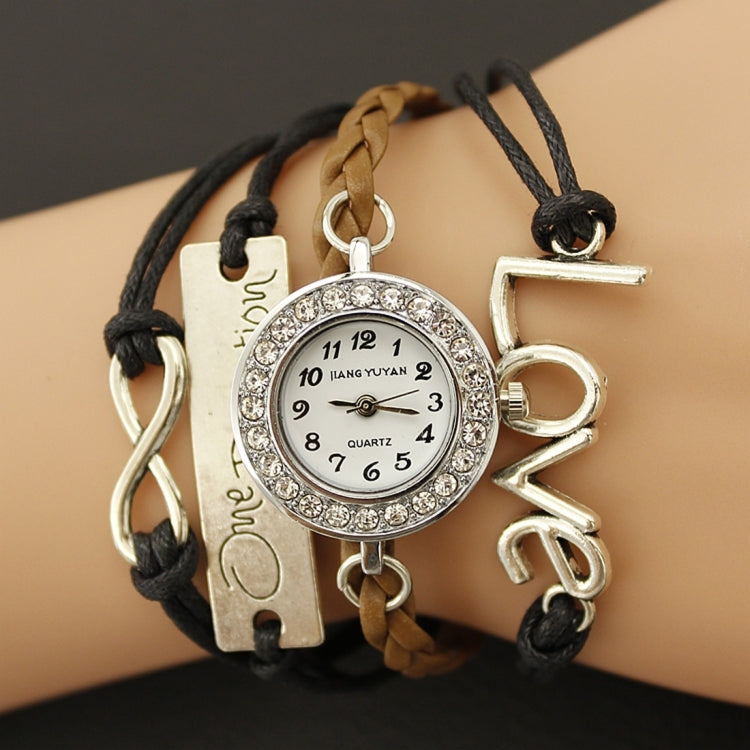 JIANGYUYAN PU Woven Strap LOVE GL68 Quartz Movement Bracelet Watch with Lobster Clasp