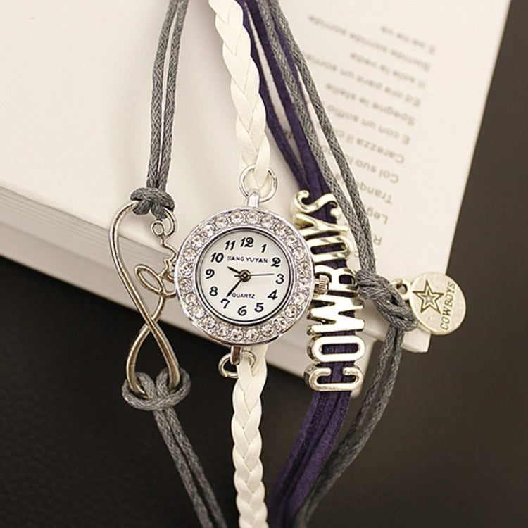 JIANGYUYAN PU Woven Strap Cowboys GL68 Quartz Movement Bracelet Watch with Lobster Clasp(Grey)