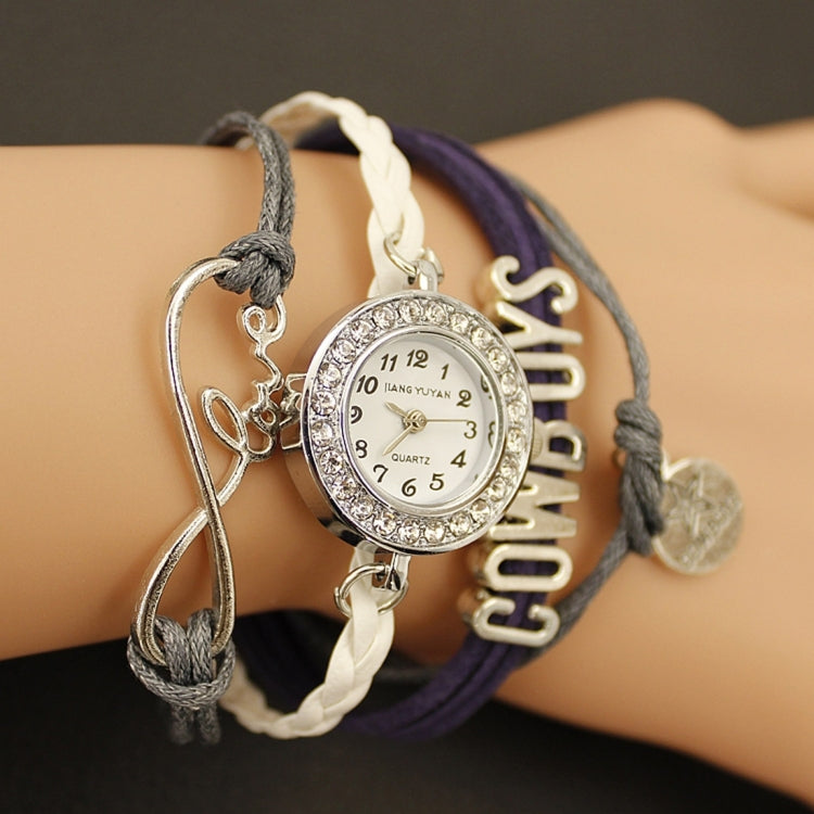JIANGYUYAN PU Woven Strap Cowboys GL68 Quartz Movement Bracelet Watch with Lobster Clasp(Grey)