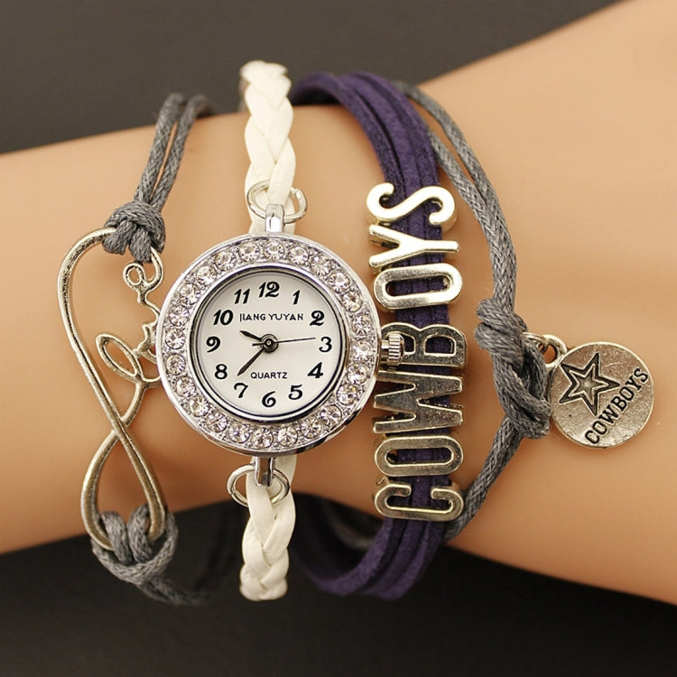 JIANGYUYAN PU Woven Strap Cowboys GL68 Quartz Movement Bracelet Watch with Lobster Clasp(Grey)