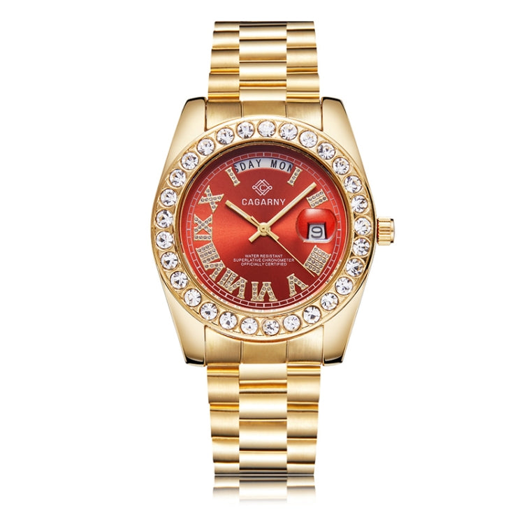 CAGARNY 6866 Fashion Life Waterproof Gold Steel Band Quartz Watch