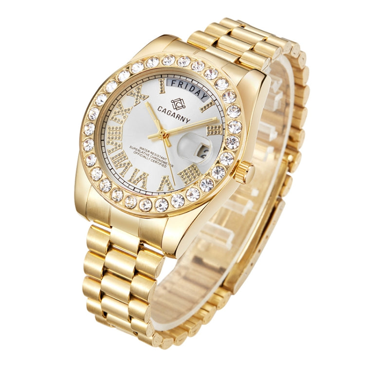CAGARNY 6866 Fashion Life Waterproof Gold Steel Band Quartz Watch
