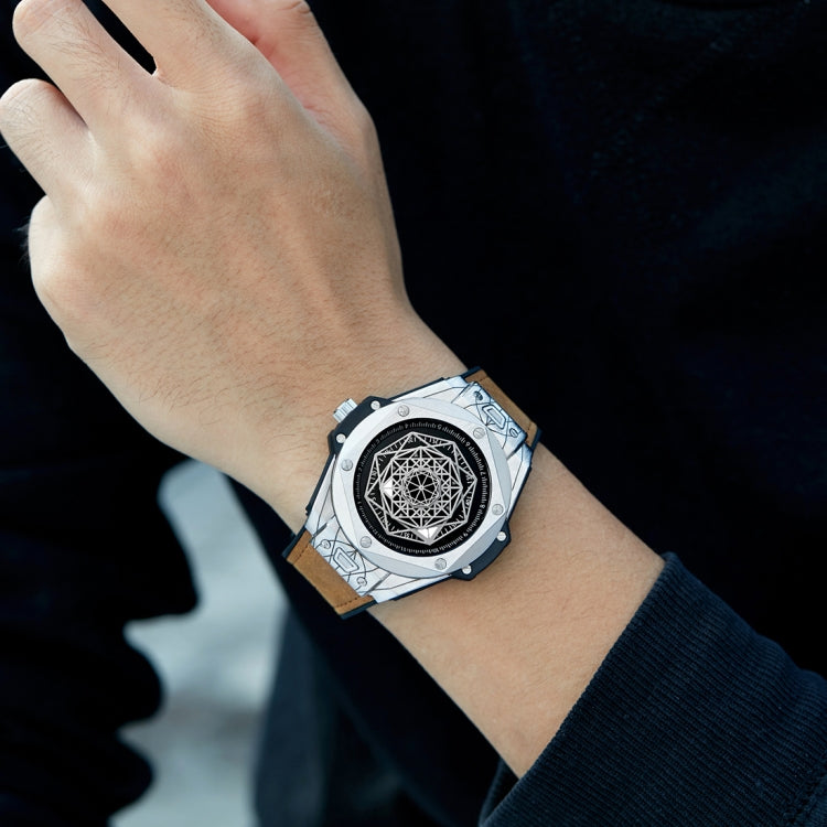 CAGARNY 6868 Geometric Polygon Dial Quartz Dual Movement Watch Men TPU Strap Watch