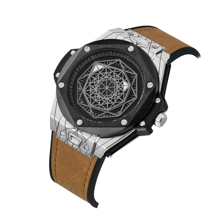 CAGARNY 6868 Geometric Polygon Dial Quartz Dual Movement Watch Men TPU Strap Watch