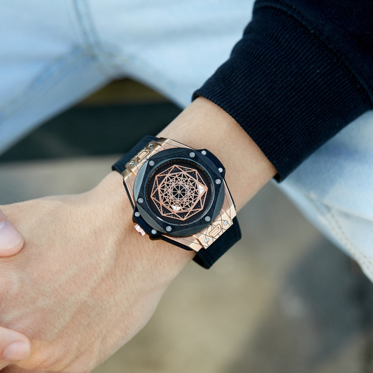 CAGARNY 6868 Geometric Polygon Dial Quartz Dual Movement Watch Men TPU Strap Watch