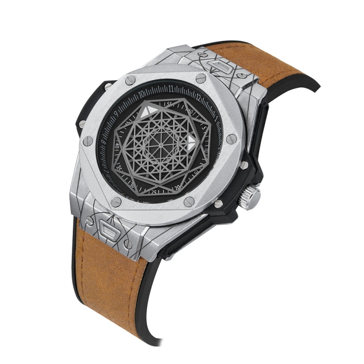 CAGARNY 6868 Geometric Polygon Dial Quartz Dual Movement Watch Men TPU Strap Watch
