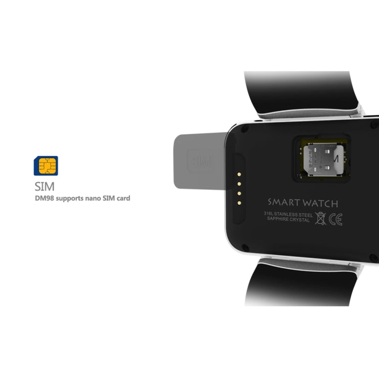 DOMINO DM98 Smart Watch Phone, 512MB + 4GB, 2.2 inch IPS Capacitive Touch Screen MT6572A Dual Core 1.2Ghz Bluetooth 4.0 Smart Watch Phone, Support GSM / WCDMA / WiFi / GPS / BT / Facebook / WhatsApp / Apps From Downloading / Anti-lost(Black)