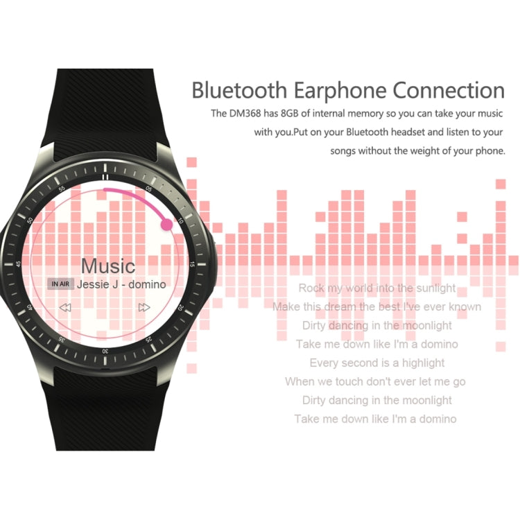 DOMINO DM368 Smart Watch Phone, 512MB + 8GB, 1.39 inch AMOLED Display Capacitive Touch Screen MTK6580 Quad Core 1.3Ghz Bluetooth 4.0 Smart Watch Phone, Support GSM / WCDMA / WiFi / GPS / BT / Facebook / Whatapp / Apps From Downloading / Anti-lost