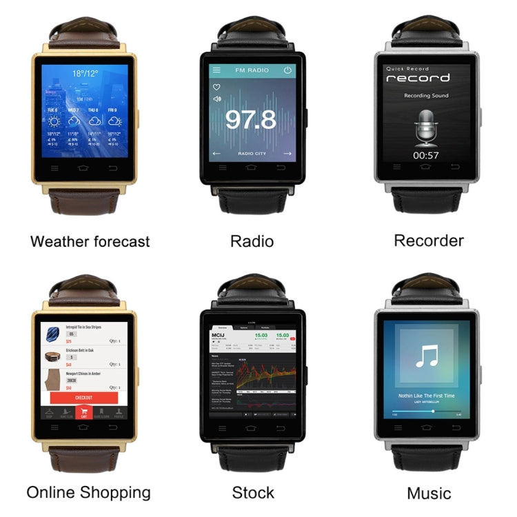 DTNO.1 D6 Smart Watch Phone, 1GB+8GB, 1.63 inch Android 5.1 MTK6580 Quad Core 1.3GHz, Network: 3G, Support Heart Rate Monitor & Pedometer & GPS & WiFi & Bluetooth & FM radio & Recording &  Barometer & Stopwatch(Gold)