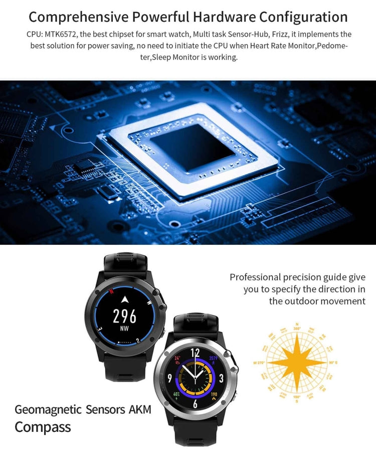 DTNO.1 H1 Smart Watch Phone, 512MB+4GB, 5MP Camera, IP68 Waterproof, 1.39 inch Android 4.4 MTK6572 Dual Core 1.0GHz, Network: 3G, Support Heart Rate Monitor & Pedometer & GPS & WiFi & Bluetooth & Sleep Monitor & Sedentary Reminder
