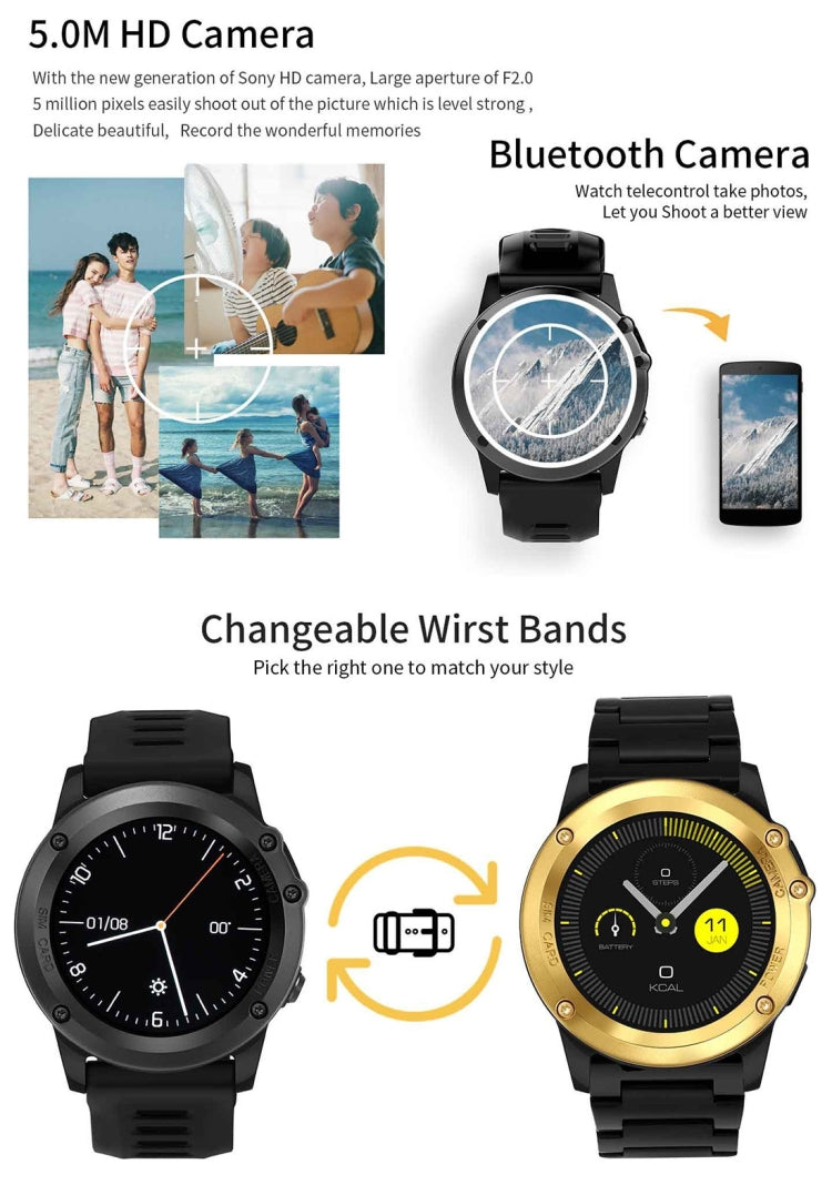 DTNO.1 H1 Smart Watch Phone, 512MB+4GB, 5MP Camera, IP68 Waterproof, 1.39 inch Android 4.4 MTK6572 Dual Core 1.0GHz, Network: 3G, Support Heart Rate Monitor & Pedometer & GPS & WiFi & Bluetooth & Sleep Monitor & Sedentary Reminder