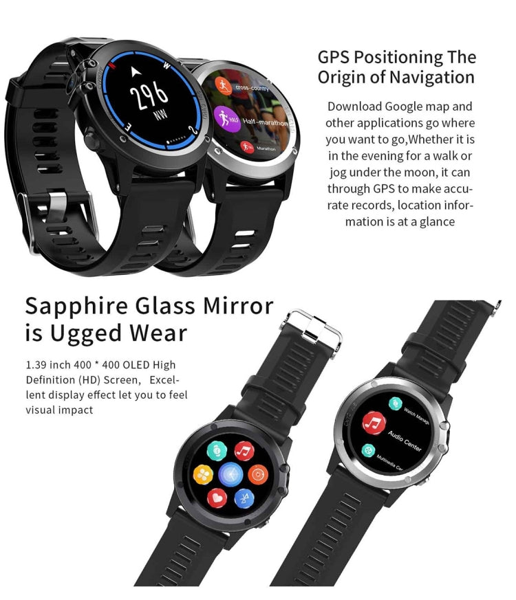 DTNO.1 H1 Smart Watch Phone, 512MB+4GB, 5MP Camera, IP68 Waterproof, 1.39 inch Android 4.4 MTK6572 Dual Core 1.0GHz, Network: 3G, Support Heart Rate Monitor & Pedometer & GPS & WiFi & Bluetooth & Sleep Monitor & Sedentary Reminder