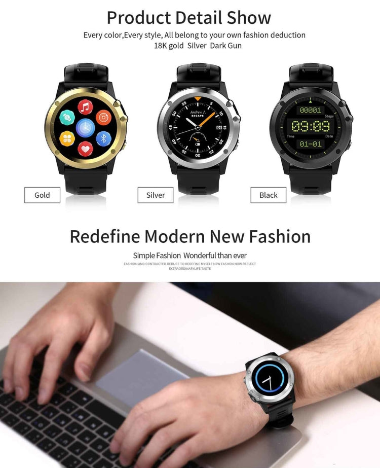 DTNO.1 H1 Smart Watch Phone, 512MB+4GB, 5MP Camera, IP68 Waterproof, 1.39 inch Android 4.4 MTK6572 Dual Core 1.0GHz, Network: 3G, Support Heart Rate Monitor & Pedometer & GPS & WiFi & Bluetooth & Sleep Monitor & Sedentary Reminder