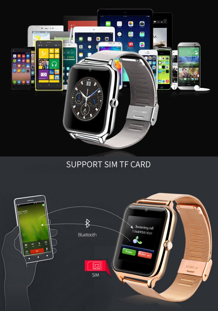 Z50 Smart Watch Phone, 1.54 inch IPS Touch Screen, Support SIM Card & TF Card, Bluetooth, GSM, 0.3MP Camera, Pedometer, Sedentary Alarm, Sleep Monitor, GPS, Remote Camera, Anti-lost Function