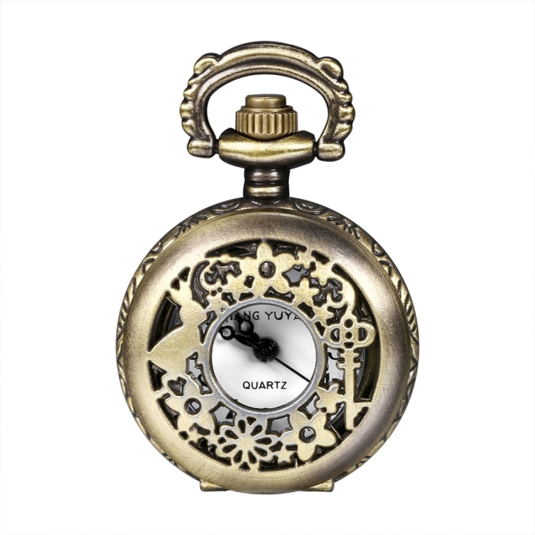 JIANGYUYAN Round Dial Bronze Pattern Retro Key Wishing Bottle Adornment Quartz Pocket Watch with Alloy Chain