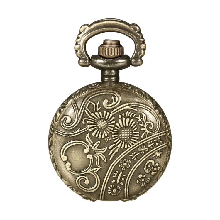 JIANGYUYAN Round Dial Bronze Pattern Retro Key Wishing Bottle Adornment Quartz Pocket Watch with Alloy Chain