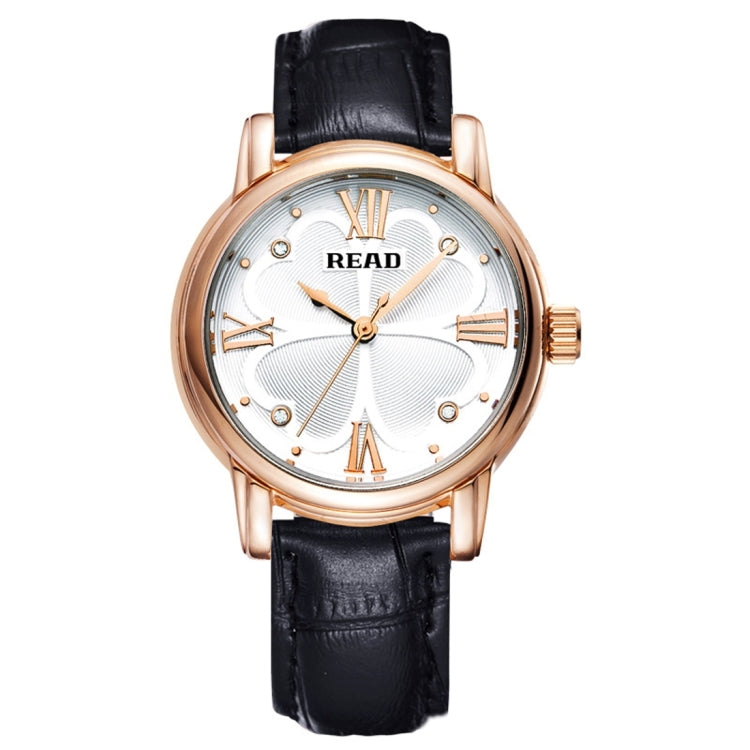 READ Roman Number Scale Four Leaf Clover Dial Design Quartz Women Watch with Genuine Leather Band