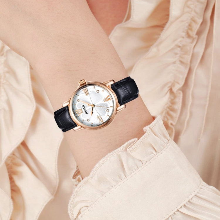 READ Roman Number Scale Four Leaf Clover Dial Design Quartz Women Watch with Genuine Leather Band