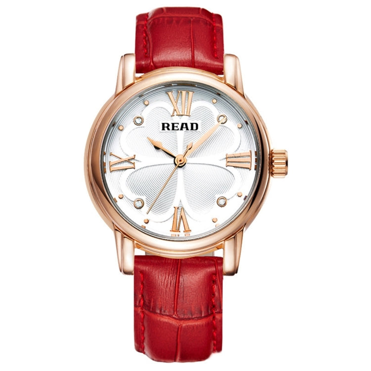 READ Roman Number Scale Four Leaf Clover Dial Design Quartz Women Watch with Genuine Leather Band