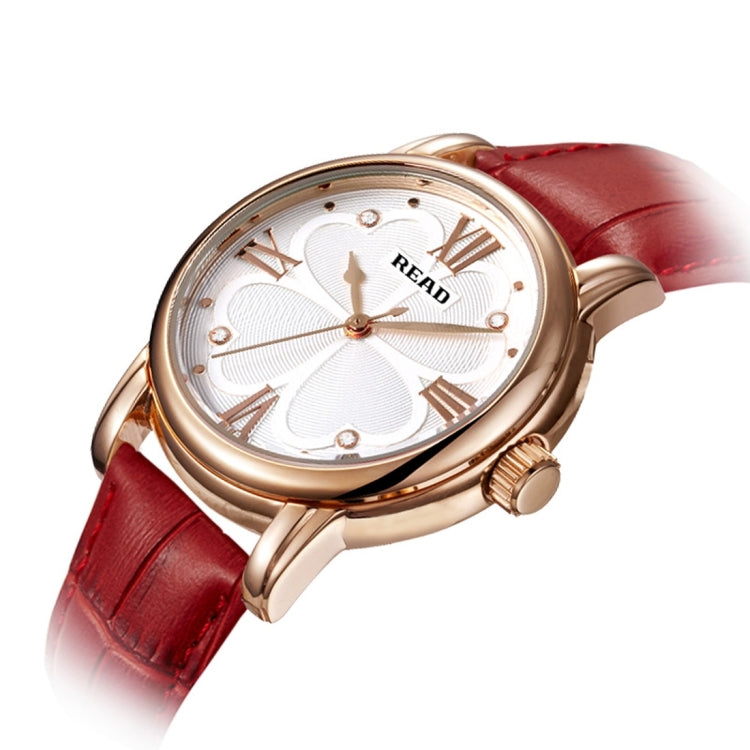 READ Roman Number Scale Four Leaf Clover Dial Design Quartz Women Watch with Genuine Leather Band