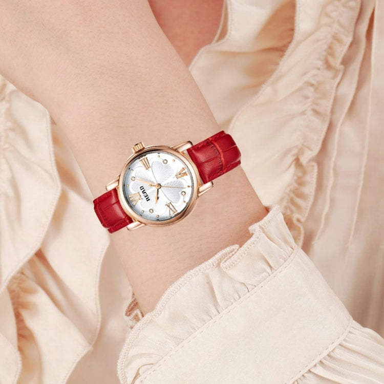 READ Roman Number Scale Four Leaf Clover Dial Design Quartz Women Watch with Genuine Leather Band