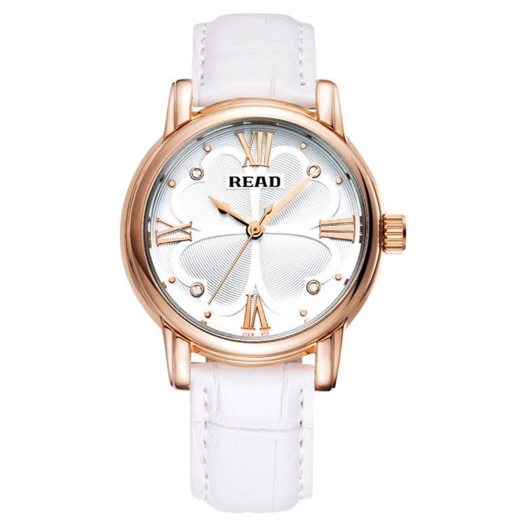 READ Roman Number Scale Four Leaf Clover Dial Design Quartz Women Watch with Genuine Leather Band
