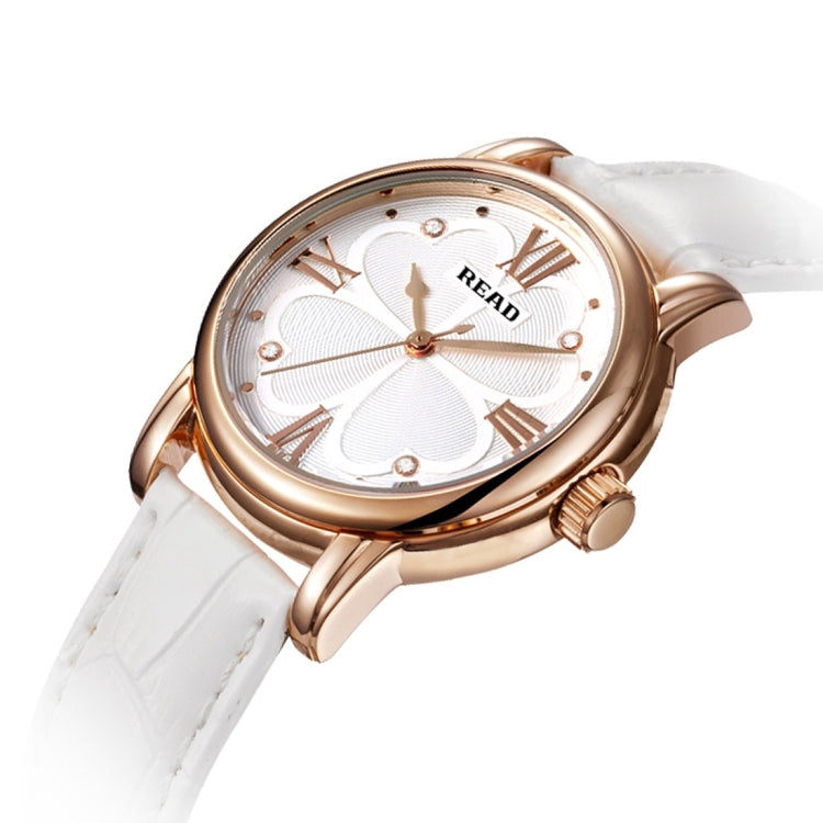 READ Roman Number Scale Four Leaf Clover Dial Design Quartz Women Watch with Genuine Leather Band