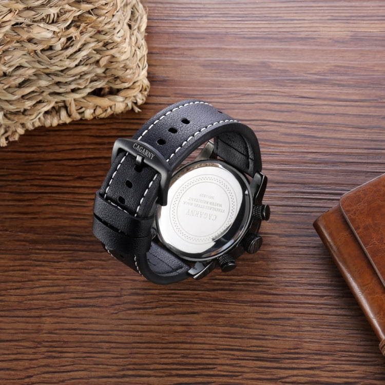 CAGARNY 6829 Life Waterproof Round Dial Alloy Case Fashion Men Quartz Watch with PU Leather Band